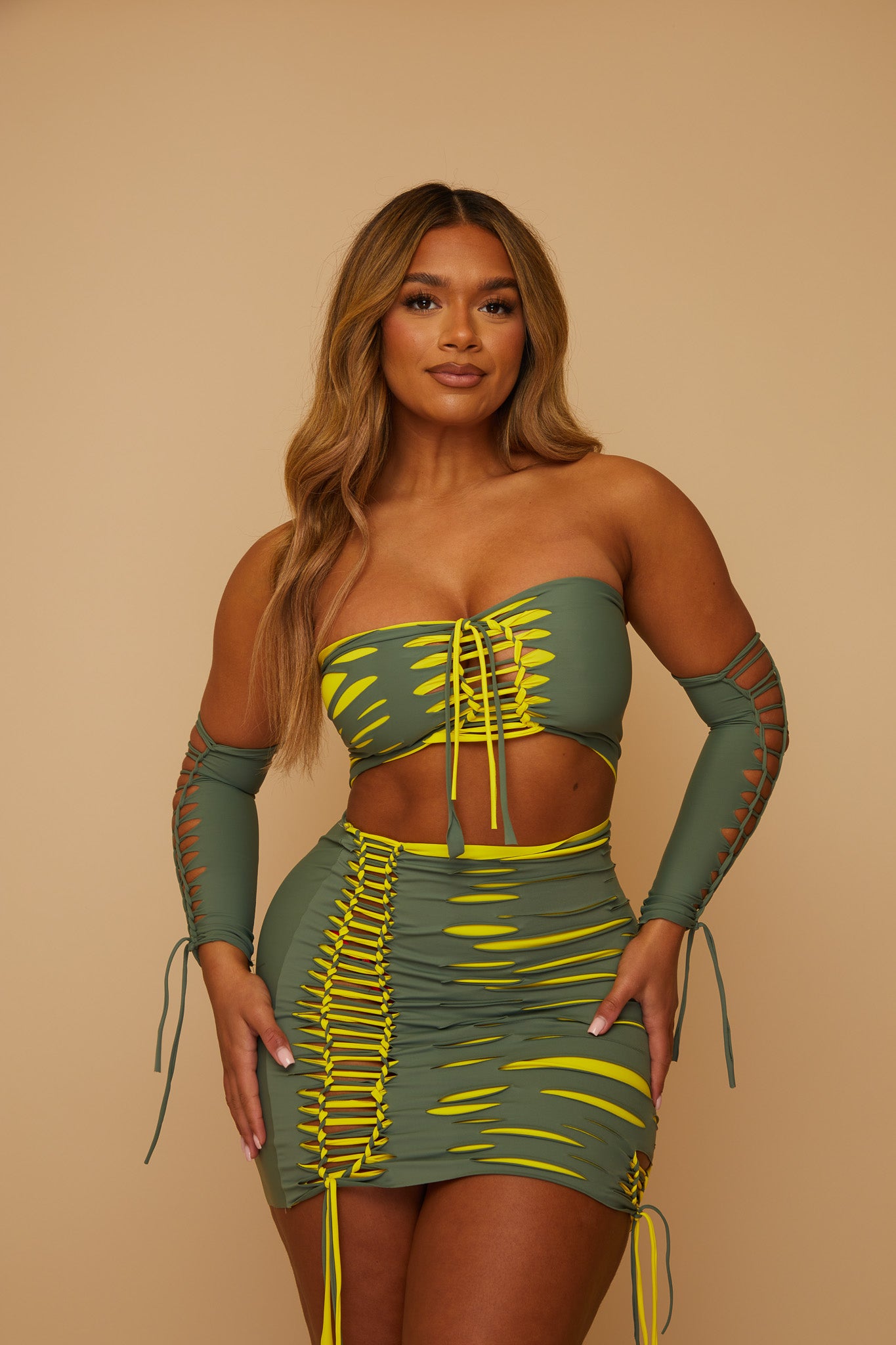 Camo Slashed Bandeau and Skirt Set Sherbert Lemons