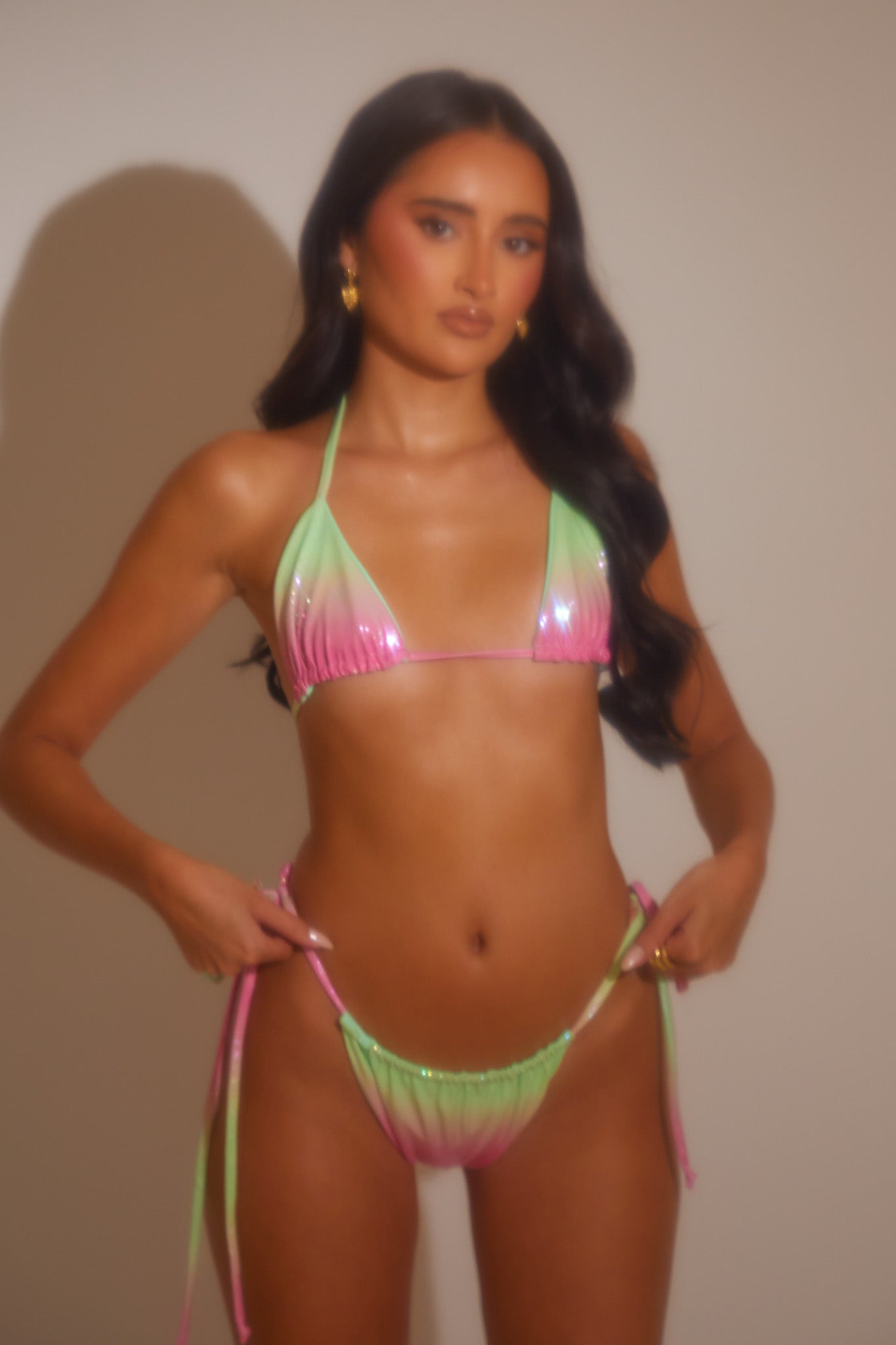 Sparkle Ombre Triangle Bikini Set - Watermelon